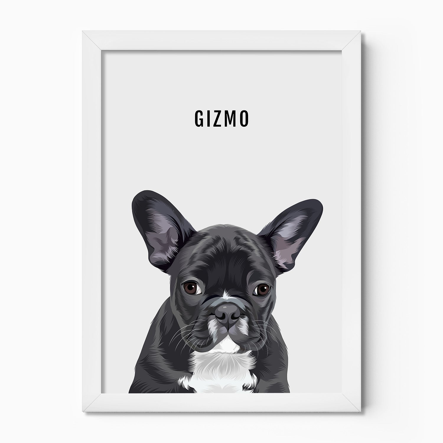 Personalised dog portrait – hand-drawn from customer photo. Frenchie, French Bulldog 