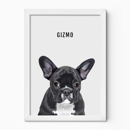 Personalised dog portrait – hand-drawn from customer photo. Frenchie, French Bulldog 