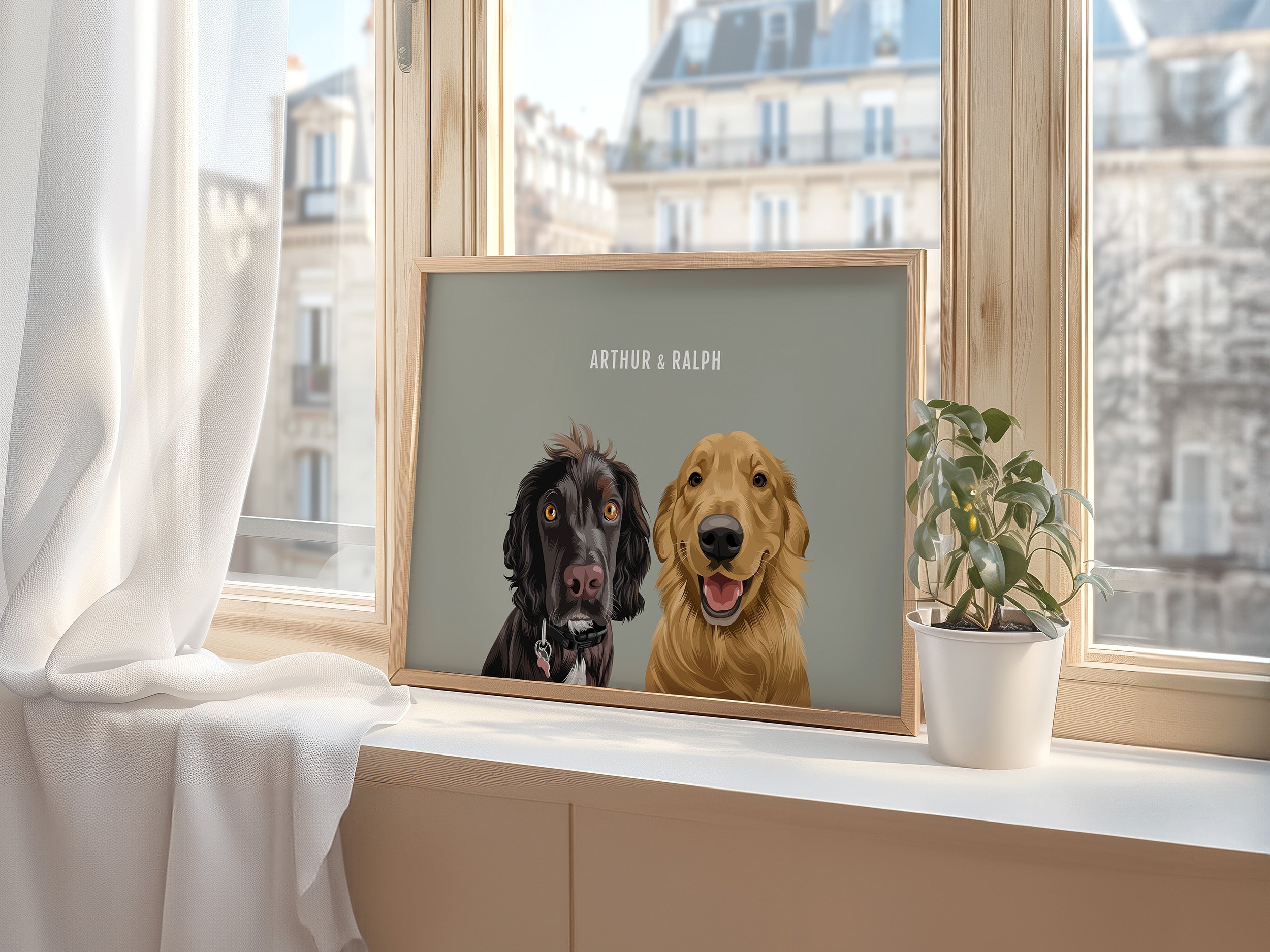 custom pet portrait – dog illustration two dogs