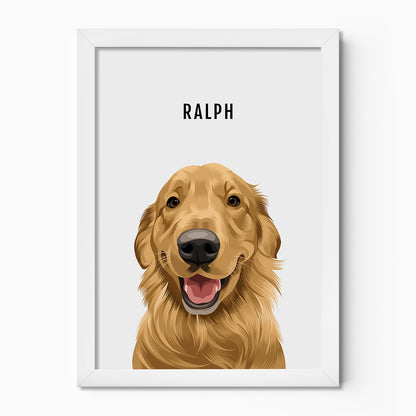 Custom Pet dog portrait – hand-drawn from customer photo. White Background, Framed