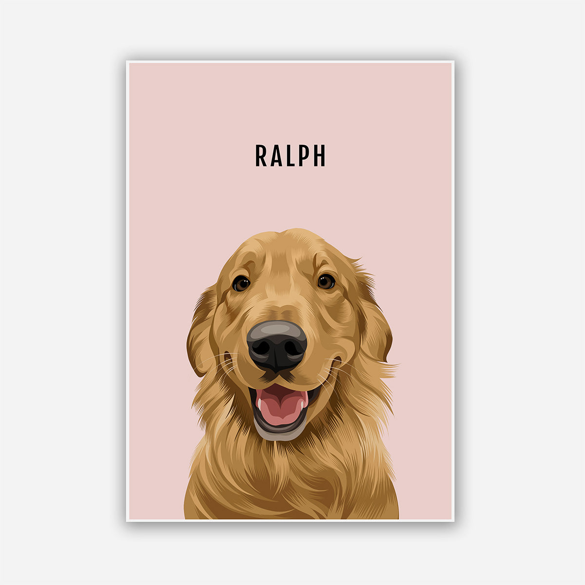 Custom Pet dog portrait – hand-drawn from customer photo. Pink Background, Poster