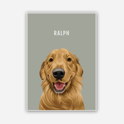 Custom Pet dog portrait – hand-drawn from customer photo. Poster, Green