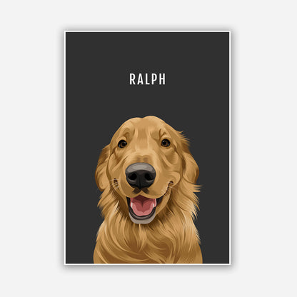 Custom Pet dog portrait – hand-drawn from customer photo. Black background Poster