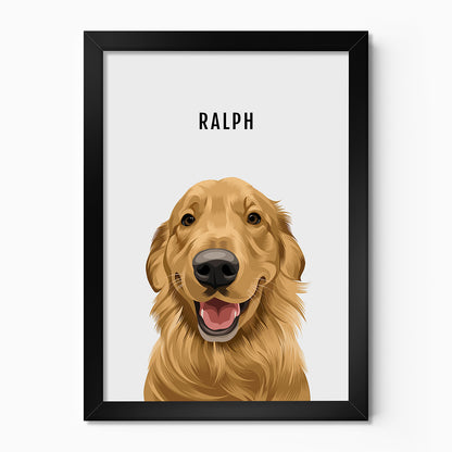 Custom Pet dog portrait – hand-drawn from customer photo. Framed
