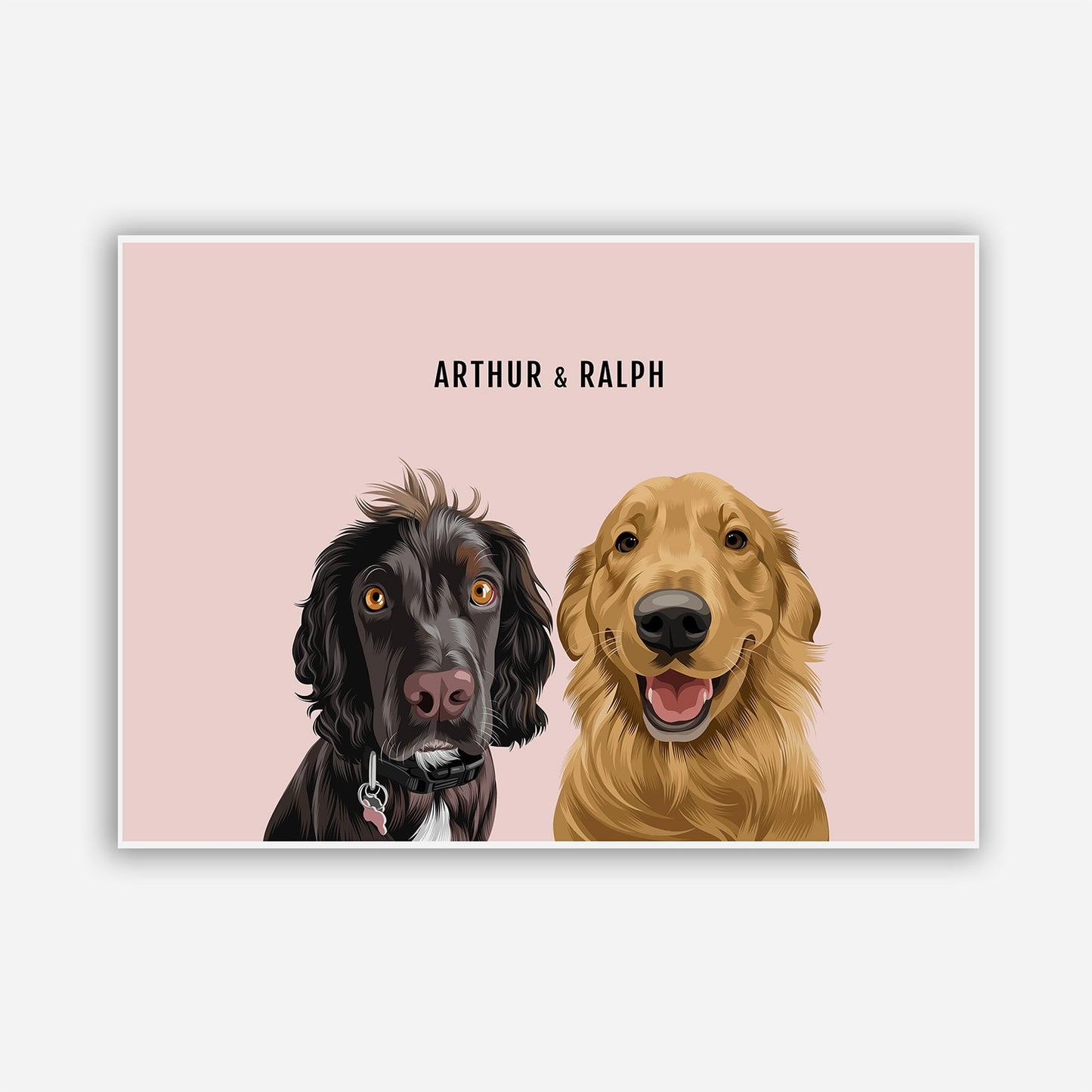 Personalised 2 dog portrait – hand-drawn from customer photo. Two dogs poster