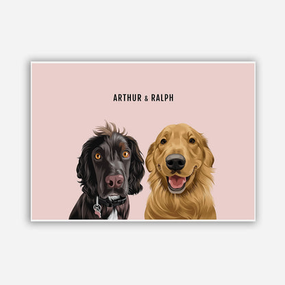 Personalised 2 dog portrait – hand-drawn from customer photo. Two dogs poster