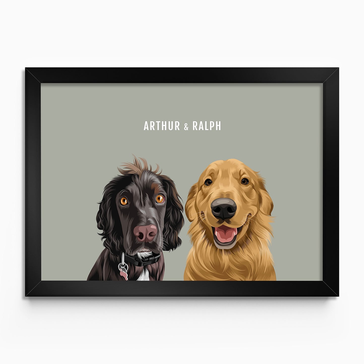Personalised 2 dog portrait – hand-drawn from customer photo. Two dogs Framed