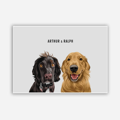 Personalised 2 dog portrait – hand-drawn from customer photo.