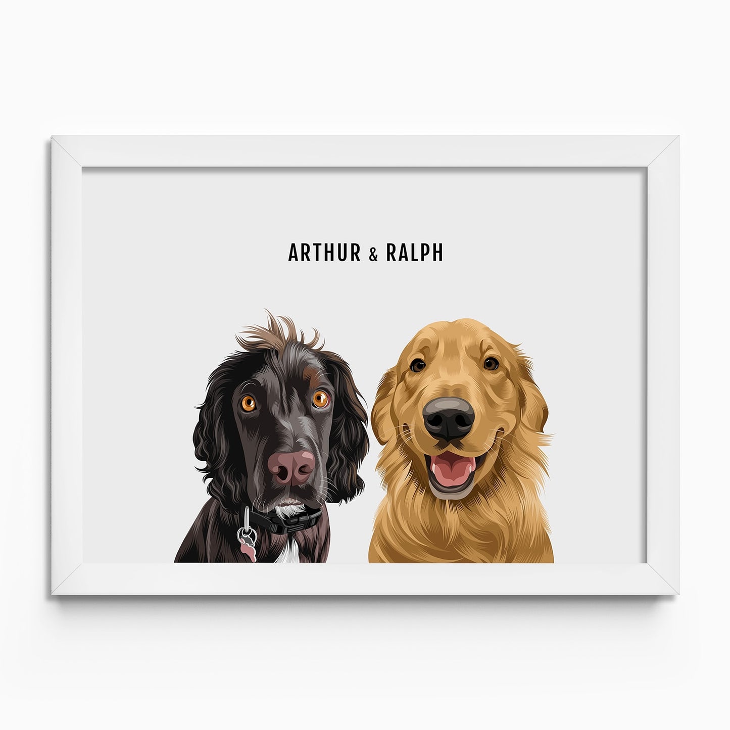 Personalised 2 dog portrait – hand-drawn from customer photo. Two dogs Framed