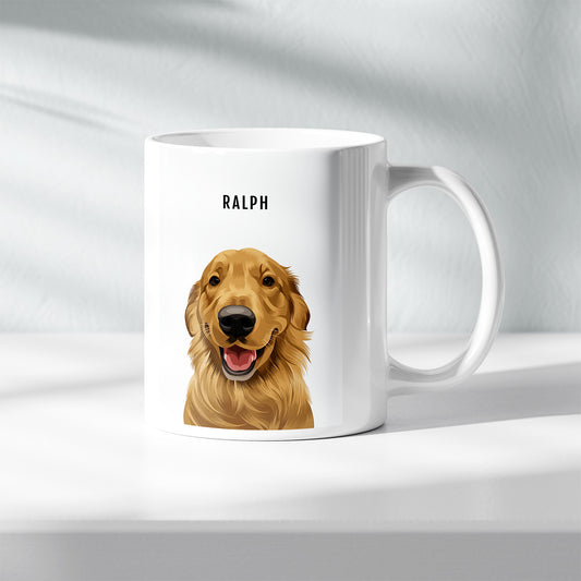 Personalised dog portrait – hand-drawn from customer photo. Camping Mug with pet's name