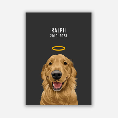 Personalised memorial dog portrait – hand-drawn from customer photo. Poster
