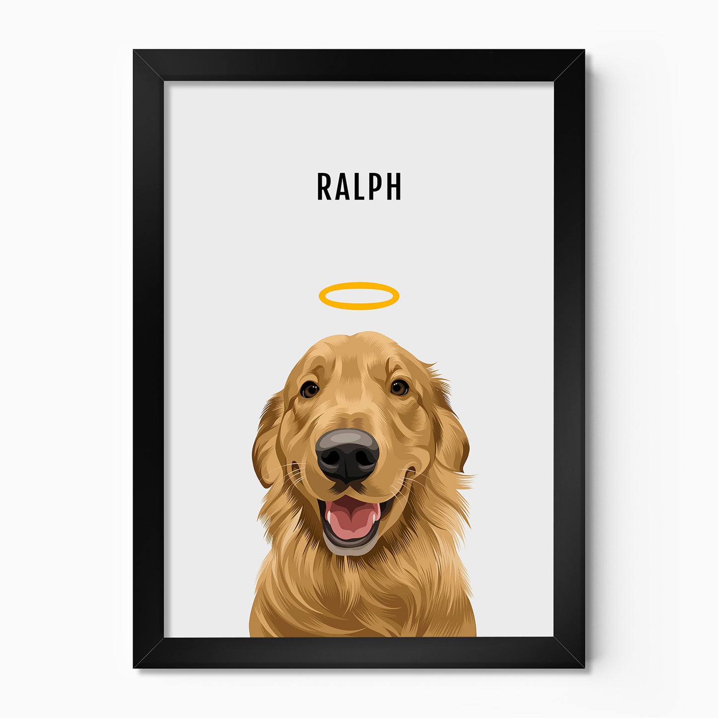 Personalised memorial dog portrait – hand-drawn from customer photo. Framed