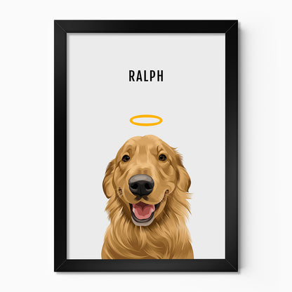 Personalised memorial dog portrait – hand-drawn from customer photo. Framed