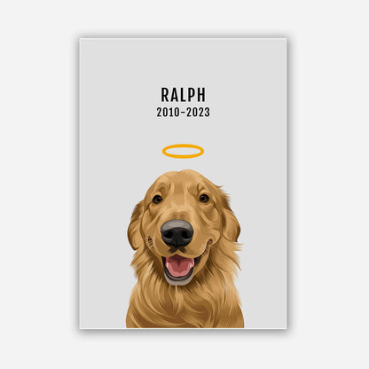 Personalised memorial dog portrait – hand-drawn from customer photo. Poster white