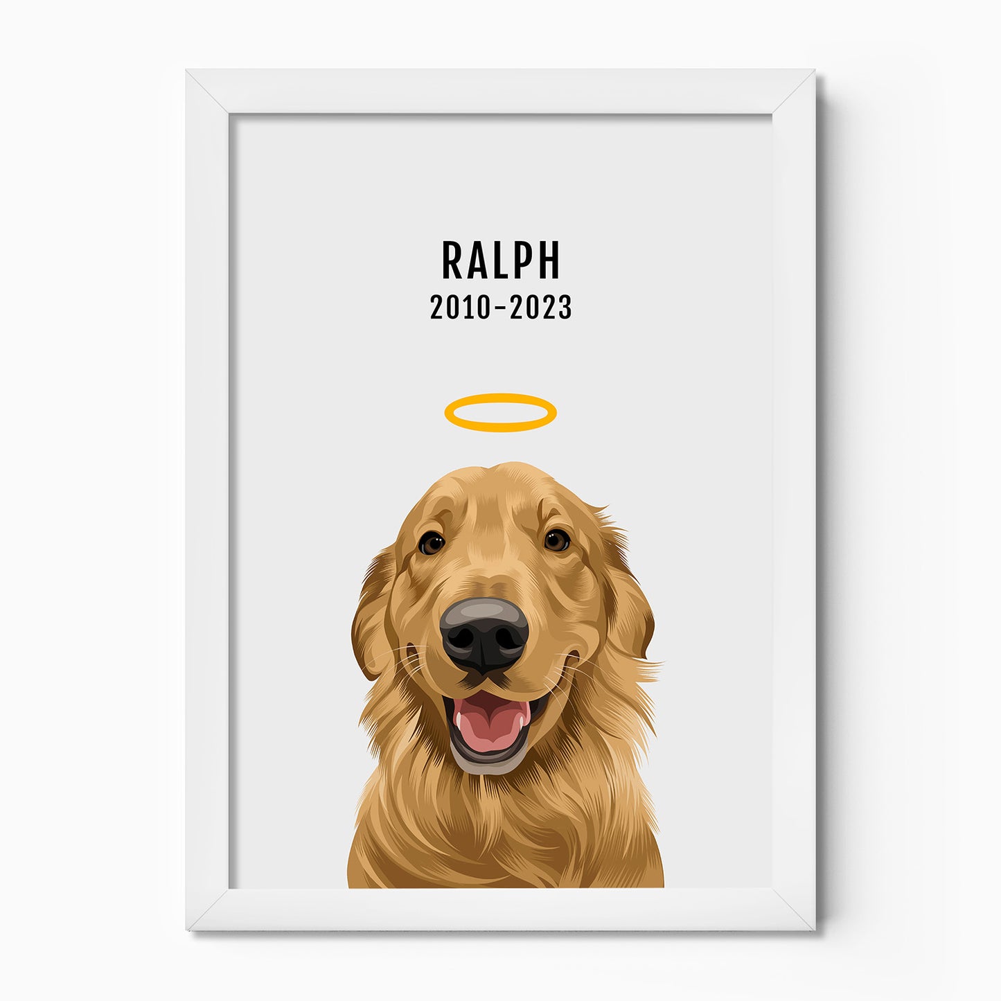 Personalised memorial dog portrait – hand-drawn from customer photo. Framed