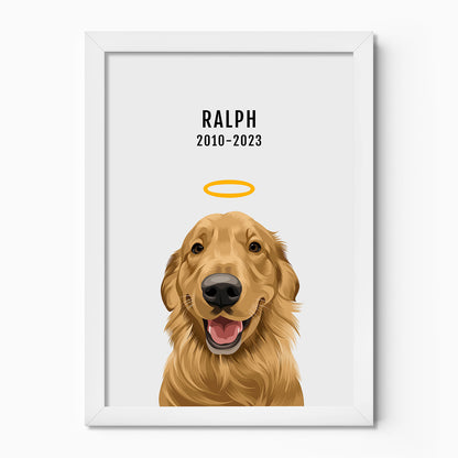 Personalised memorial dog portrait – hand-drawn from customer photo. Framed