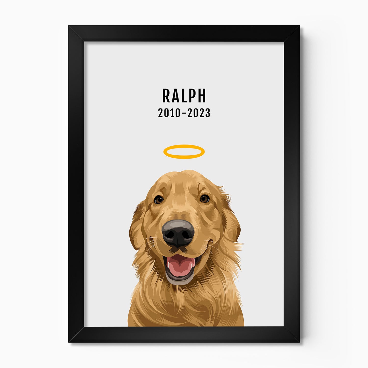Personalised memorial dog portrait – hand-drawn from customer photo. Framed